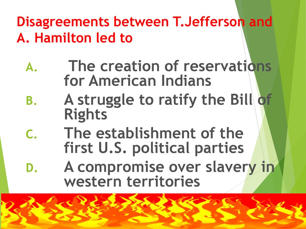 Disagreements between T.Jefferson and A. Hamilton led to