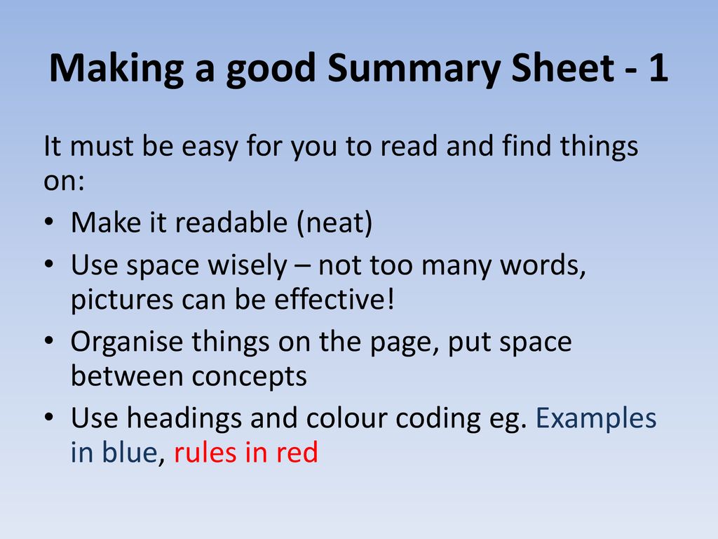 Writing And Using A Summary Sheet Ppt Download writing-and-using-a-summary-sheet-ppt-download