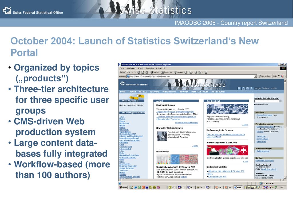 October 2004: Launch of Statistics Switzerland‘s New Portal