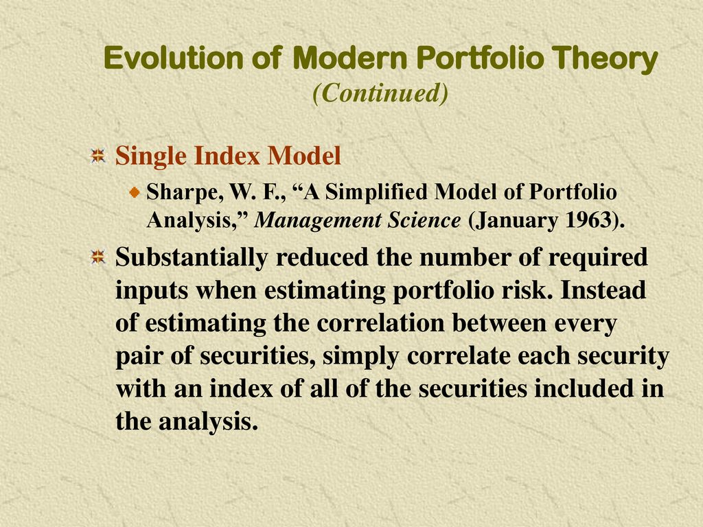 Evolution of Modern Portfolio Theory (Continued)