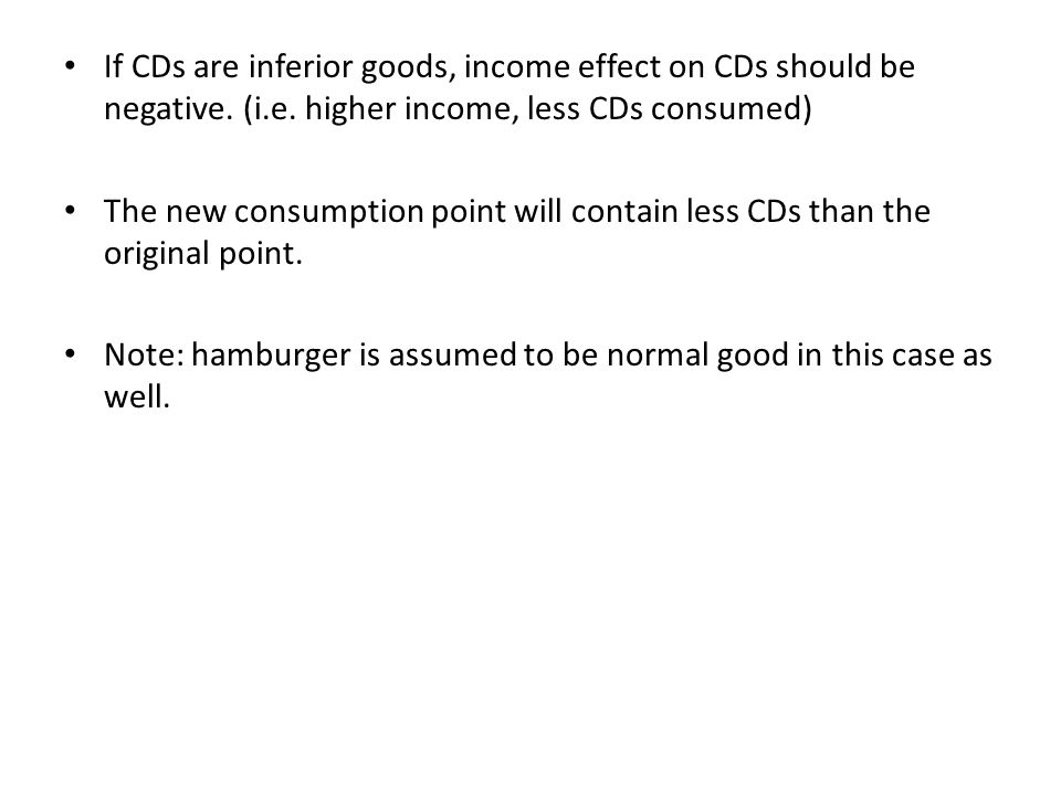 If CDs are inferior goods, income effect on CDs should be negative. (i