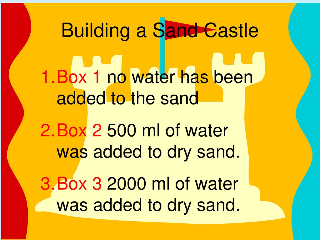 Building a Sand Castle Box 1 no water has been added to the sand