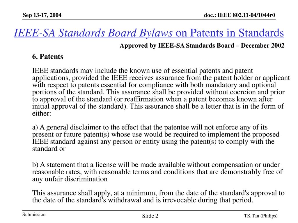 IEEE-SA Standards Board Bylaws on Patents in Standards