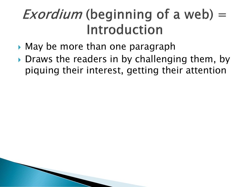 Exordium (beginning of a web) = Introduction