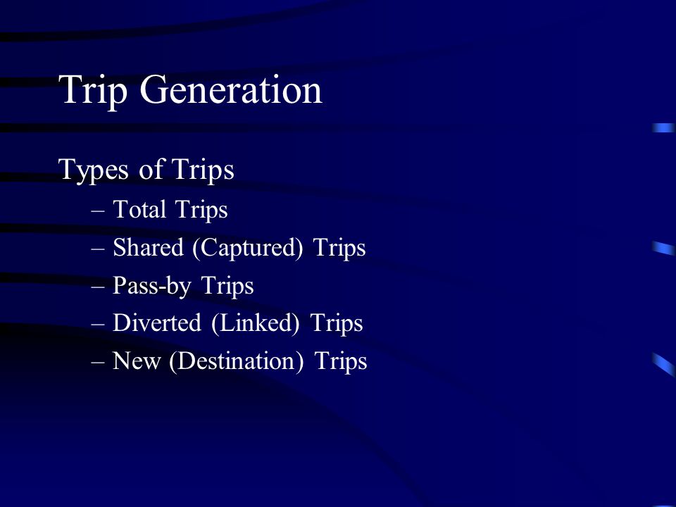 Trip Generation Types of Trips Total Trips Shared (Captured) Trips