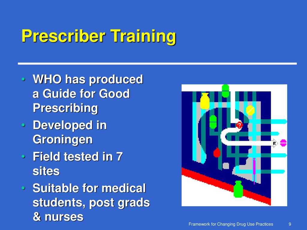 Prescriber Training WHO has produced a Guide for Good Prescribing