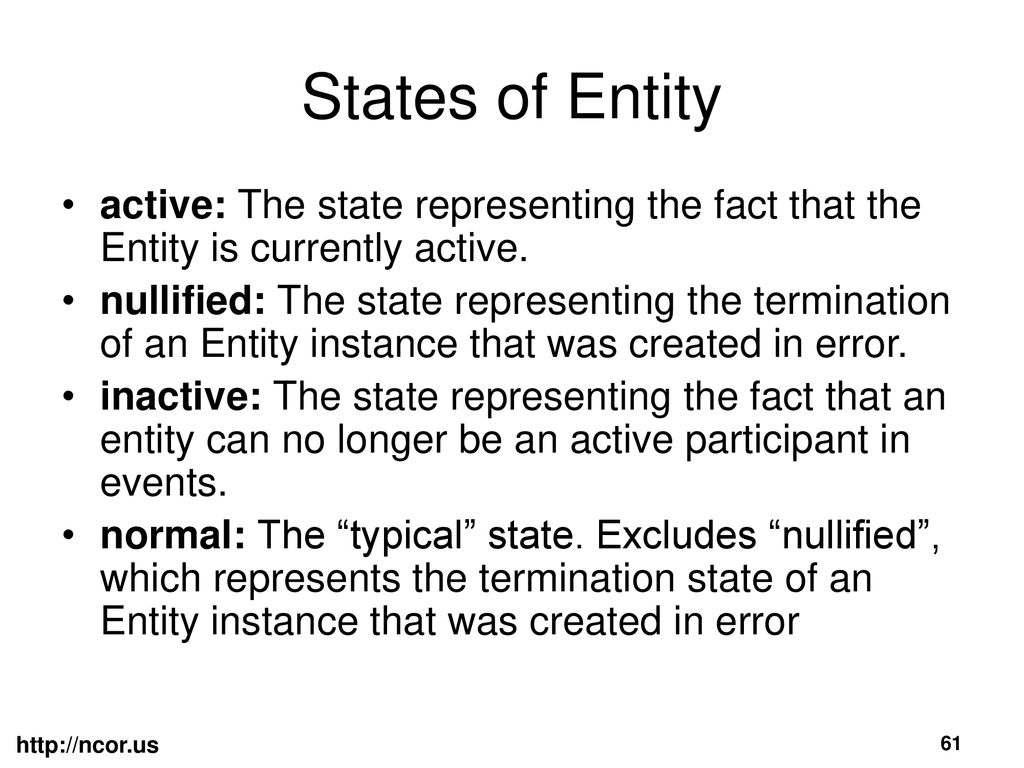States of Entity • active: The state representing the fact that the Entity is currently active.