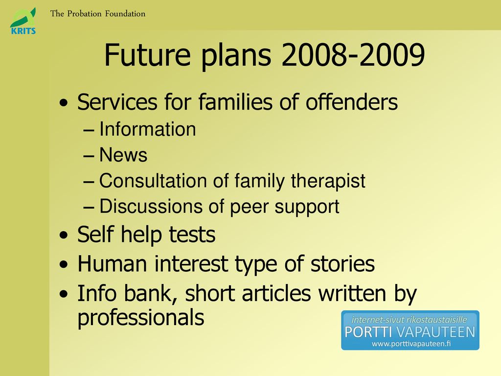 Future plans Services for families of offenders