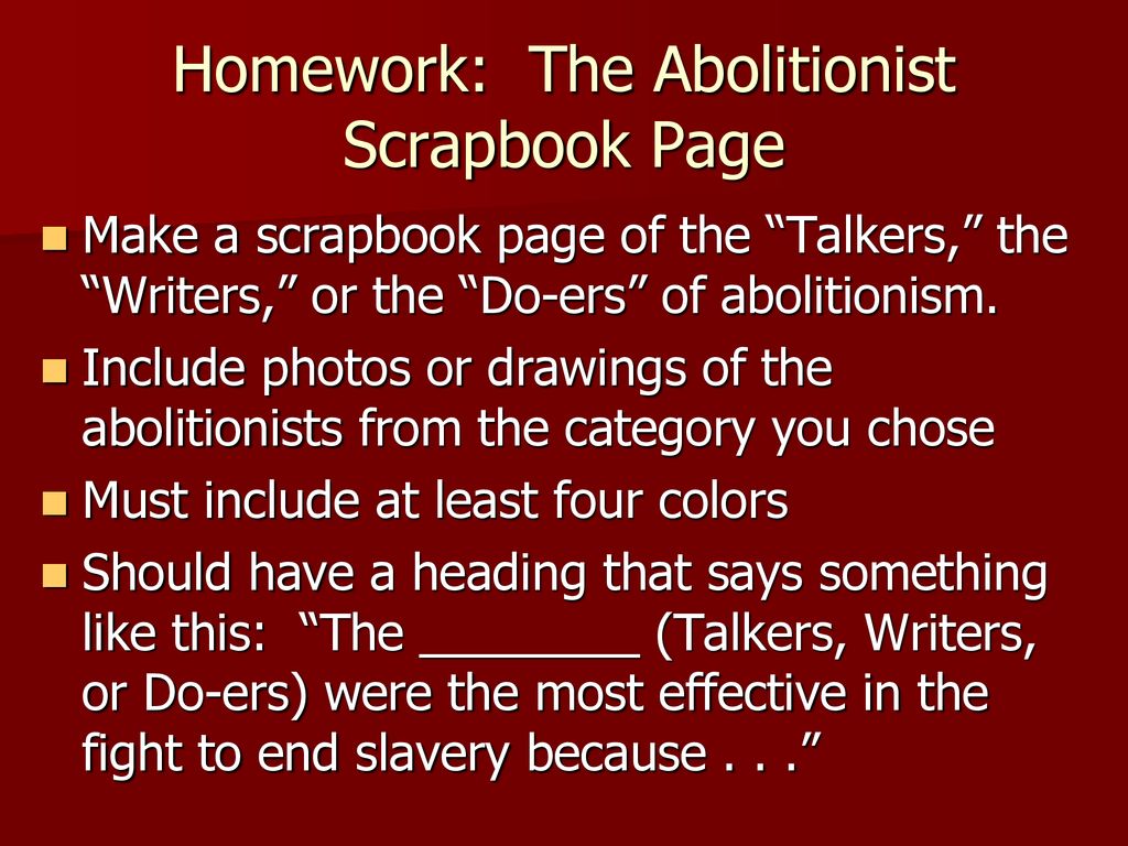 Homework: The Abolitionist Scrapbook Page