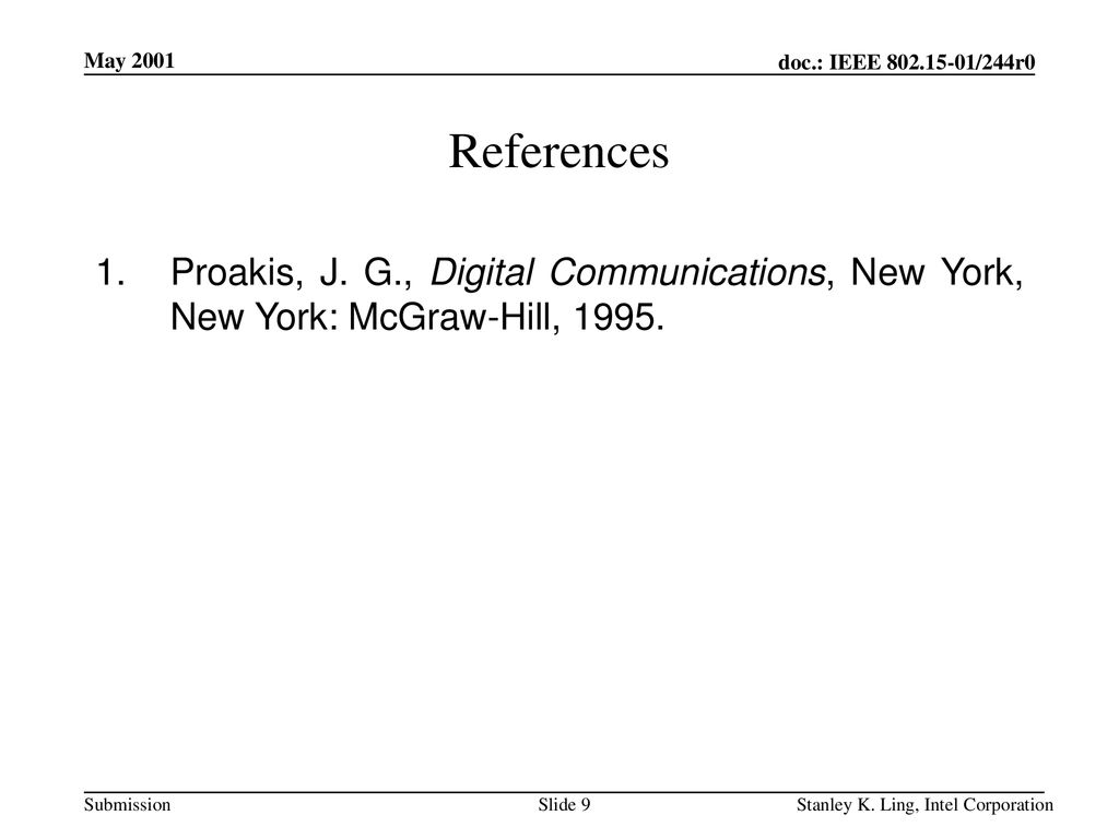 <month year> doc.: IEEE /244r0. May References. Proakis, J. G., Digital Communications, New York, New York: McGraw-Hill,
