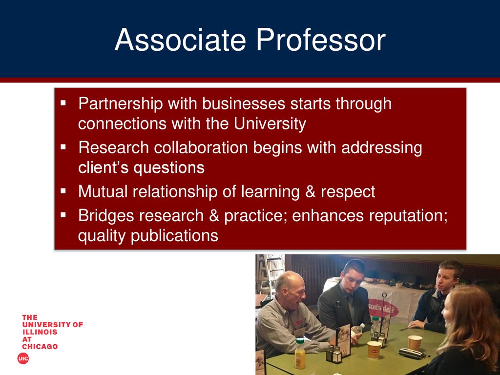 Associate Professor Partnership with businesses starts through connections with the University.