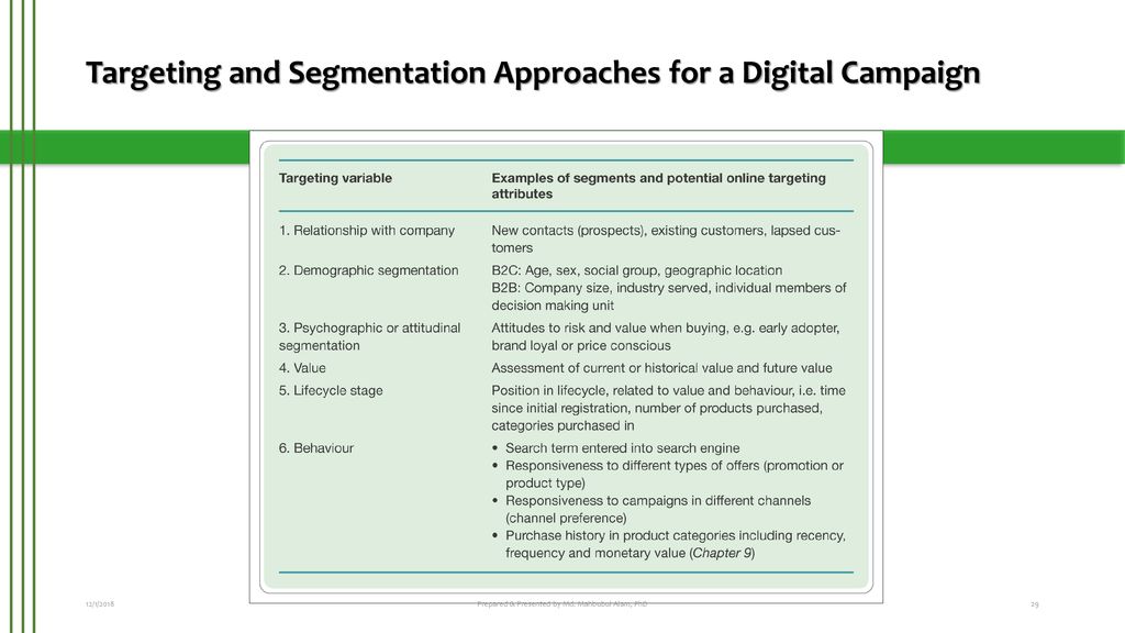 Targeting and Segmentation Approaches for a Digital Campaign