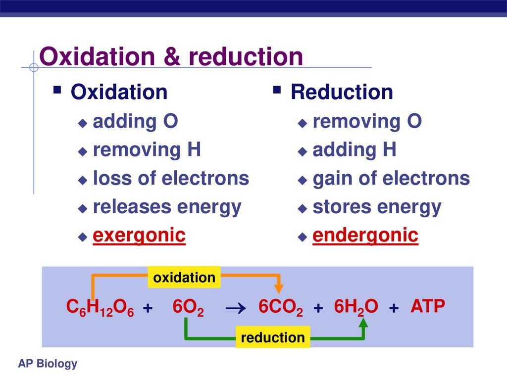 Oxidation & reduction Oxidation Reduction  adding O removing H