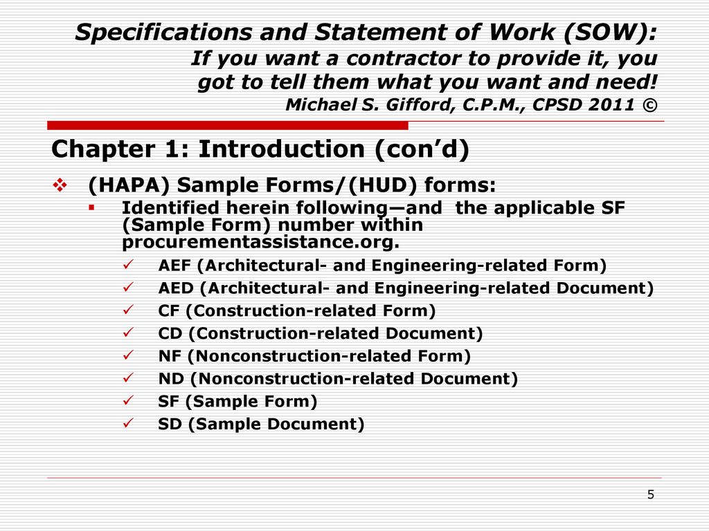 Specifications And Statement Of Work Sow If You Want A Contractor To Provide It You Got To Tell Them What You Want And Need Michael S Gifford Ppt Download