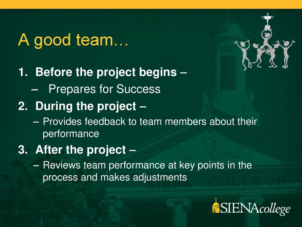 A good team… Before the project begins – Prepares for Success