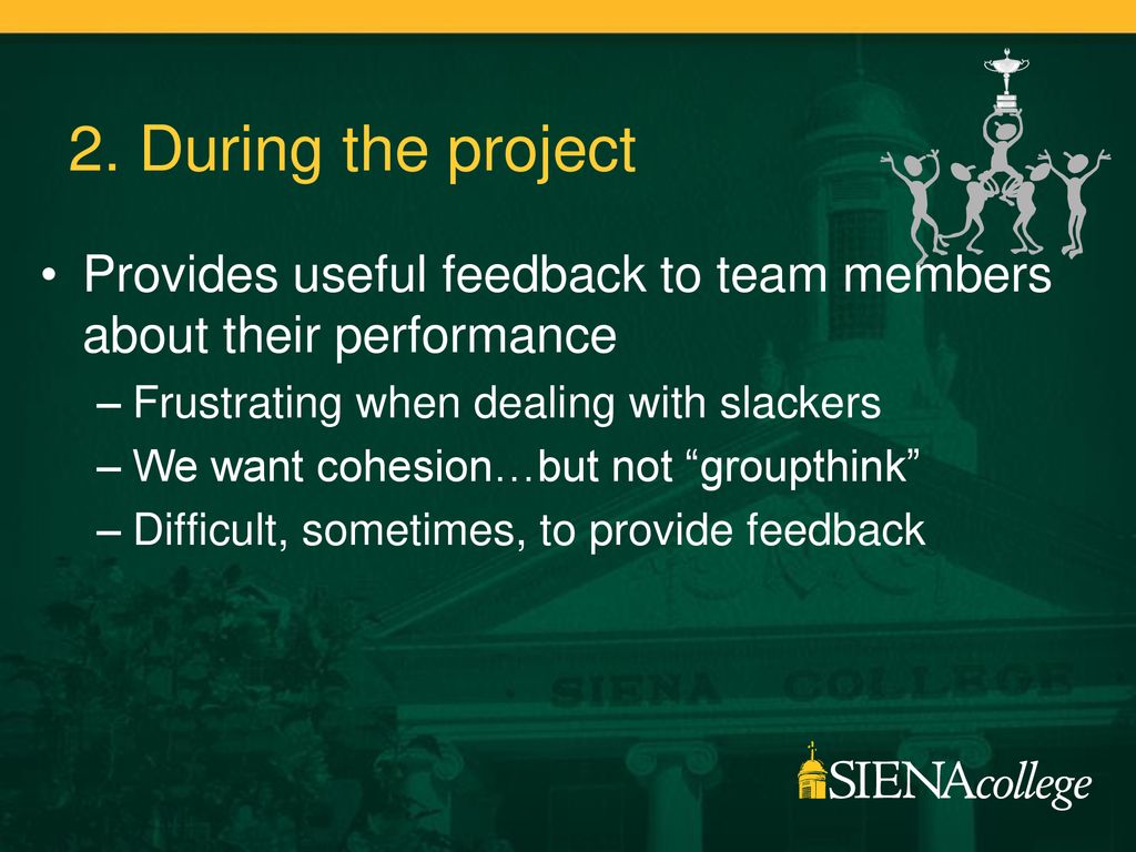 2. During the project Provides useful feedback to team members about their performance. Frustrating when dealing with slackers.
