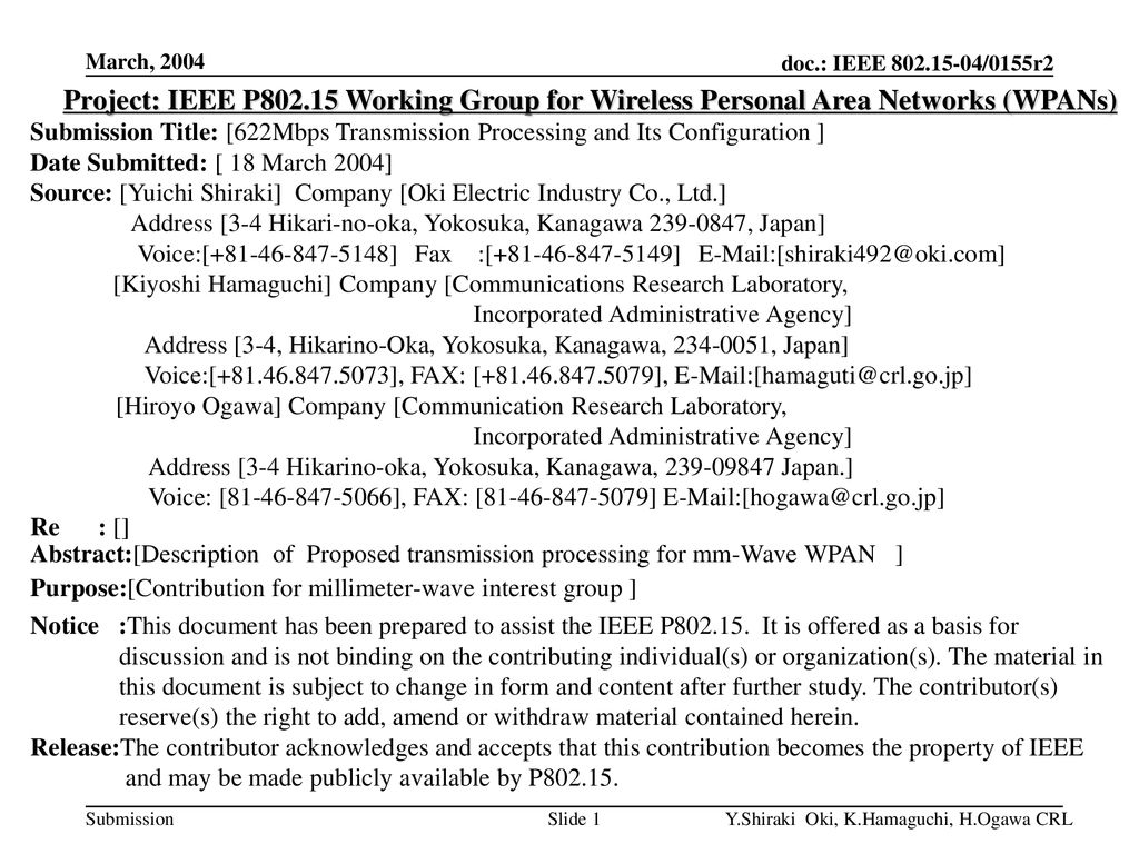 <month year> doc.: IEEE /119. March, Project: IEEE P Working Group for Wireless Personal Area Networks (WPANs)