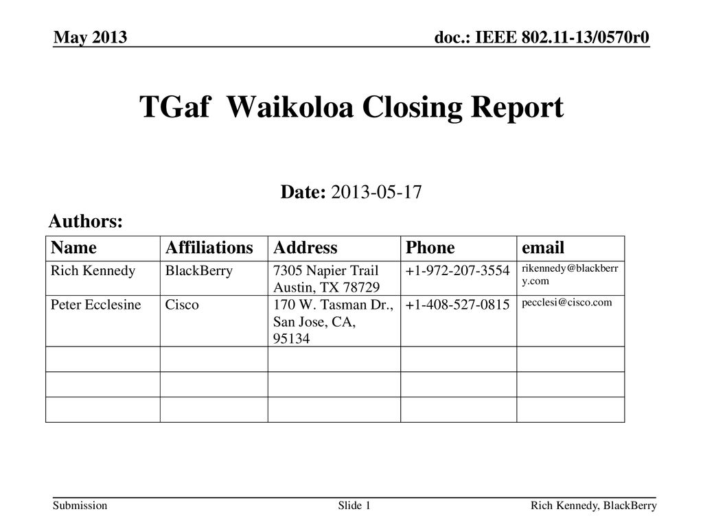 TGaf Waikoloa Closing Report