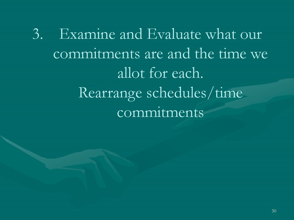 Examine and Evaluate what our commitments are and the time we allot for each.