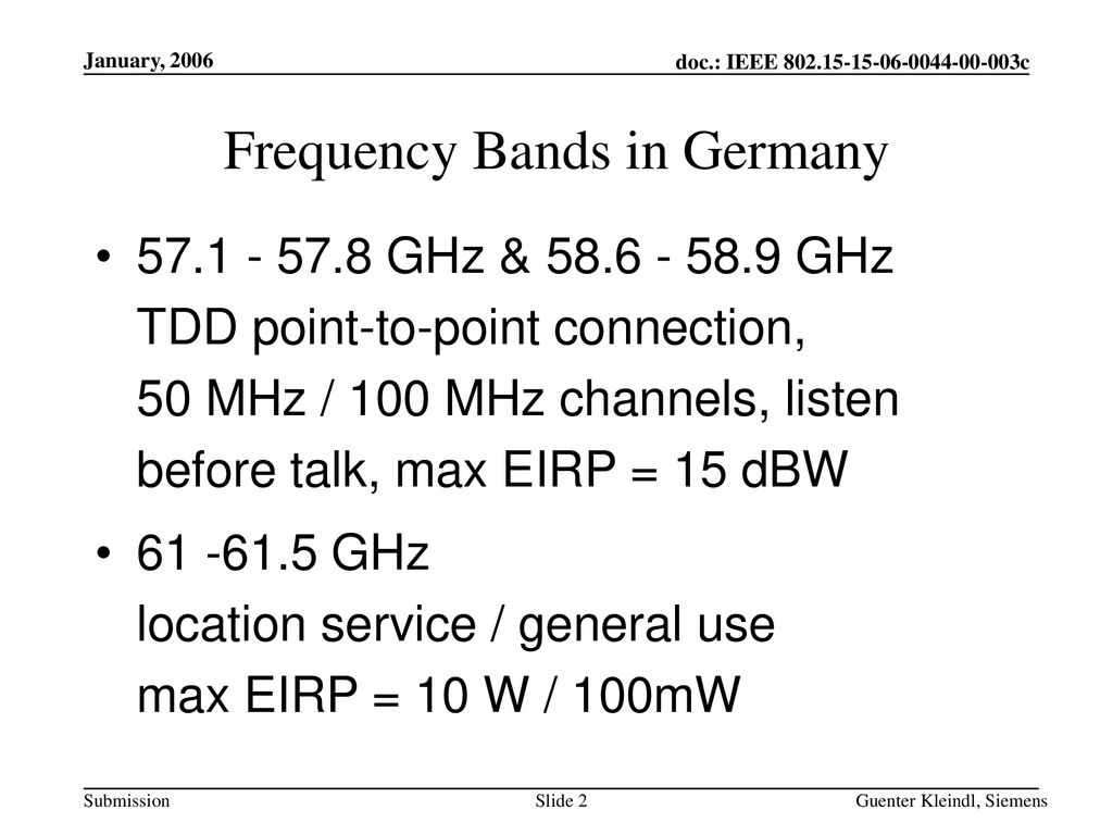 Frequency Bands in Germany