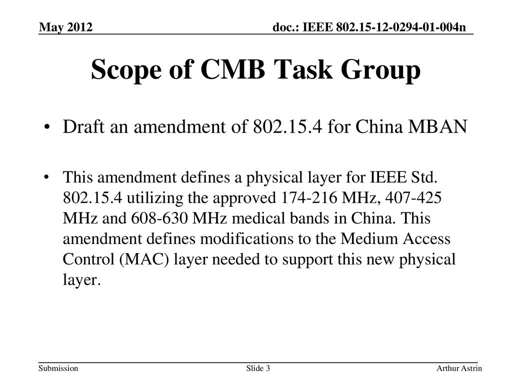 Scope of CMB Task Group Draft an amendment of for China MBAN