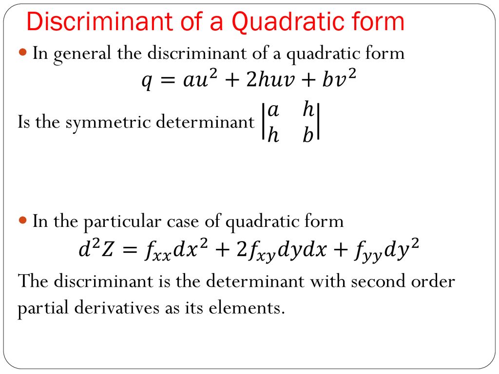 Quadratic Forms and Objective functions with two or more variables - ppt  download