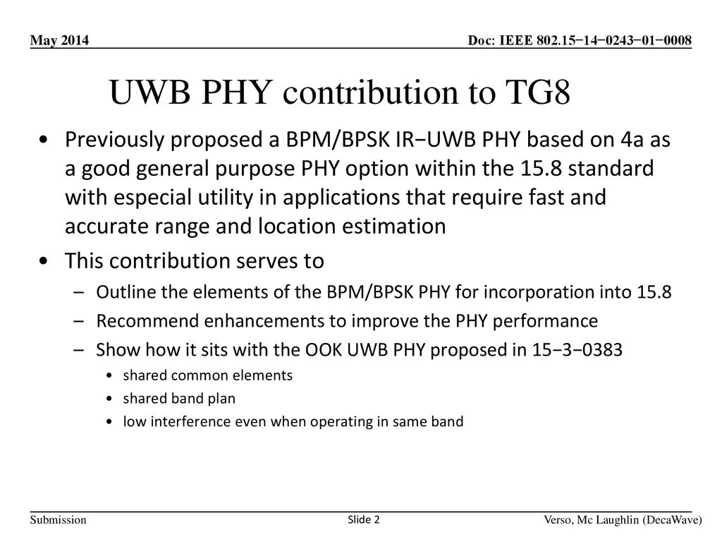 UWB PHY contribution to TG8