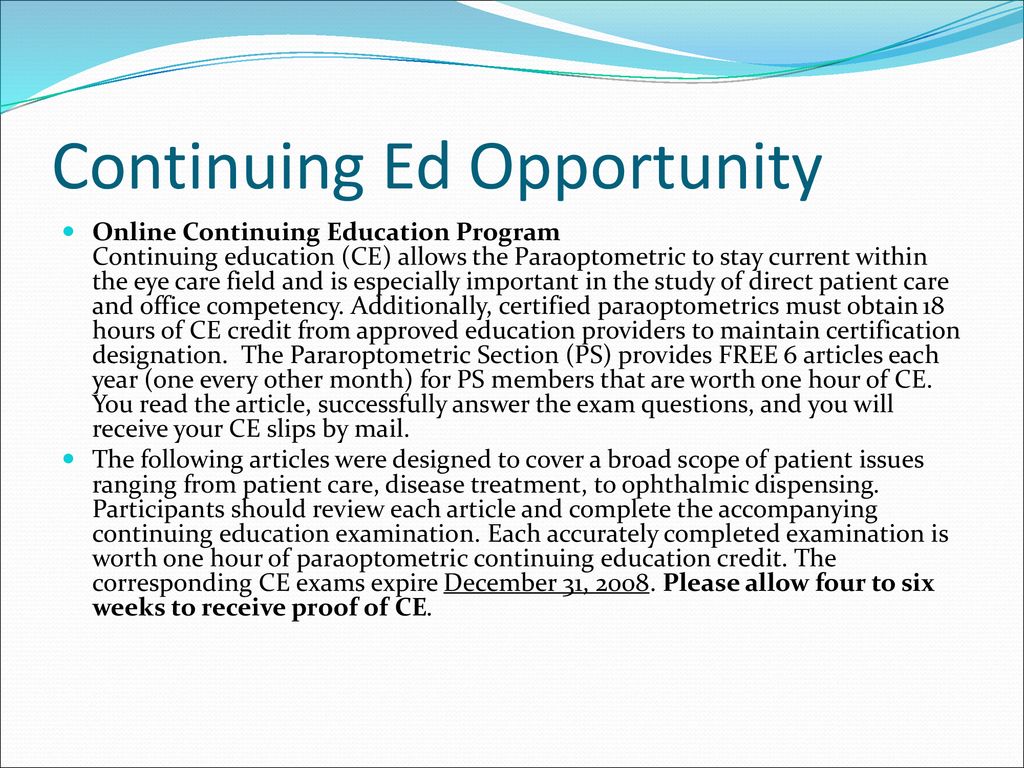 Continuing Ed Opportunity