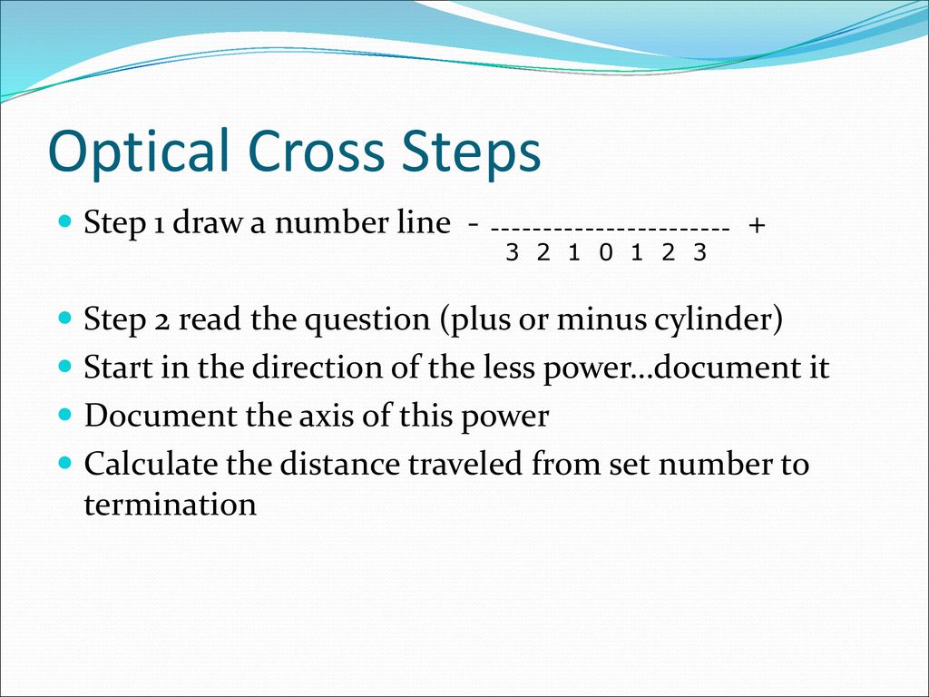 Optical Cross Steps Step 1 draw a number line - +