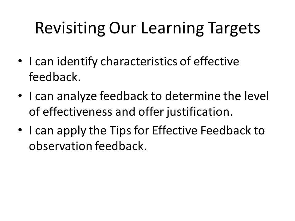 Revisiting Our Learning Targets