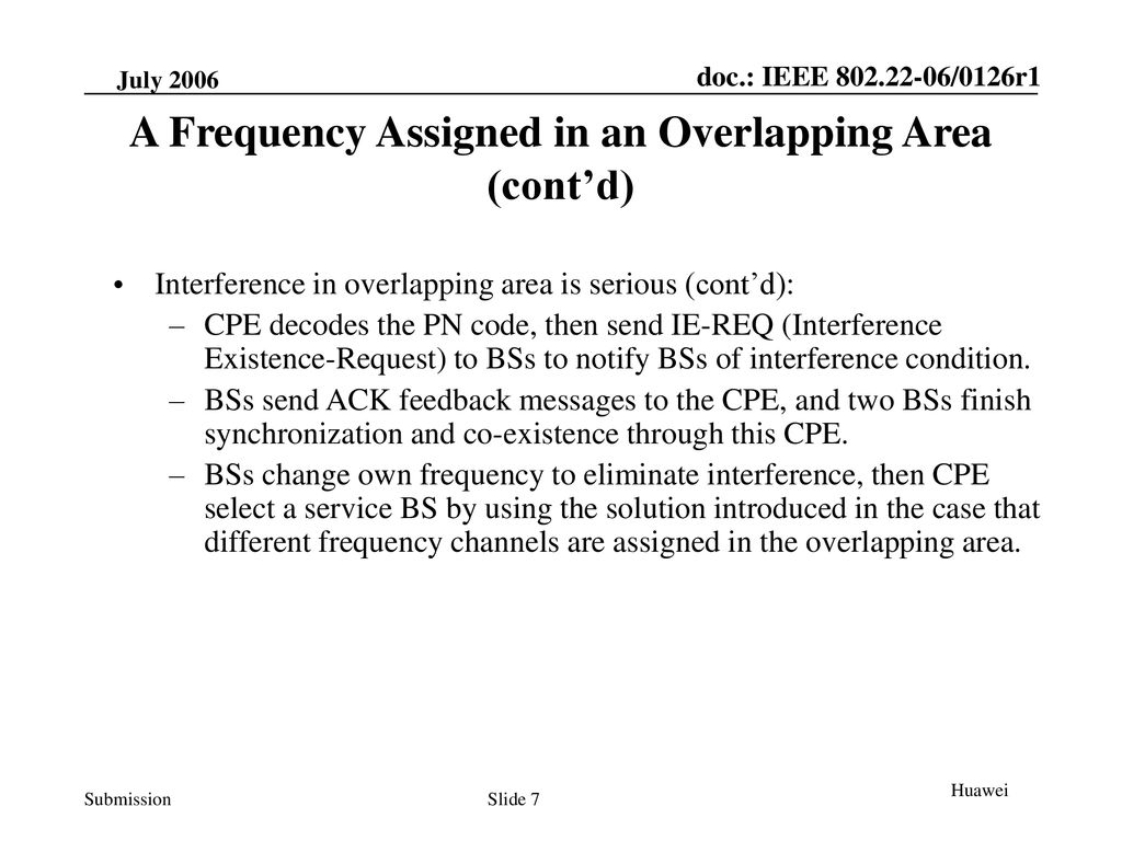 A Frequency Assigned in an Overlapping Area (cont’d)