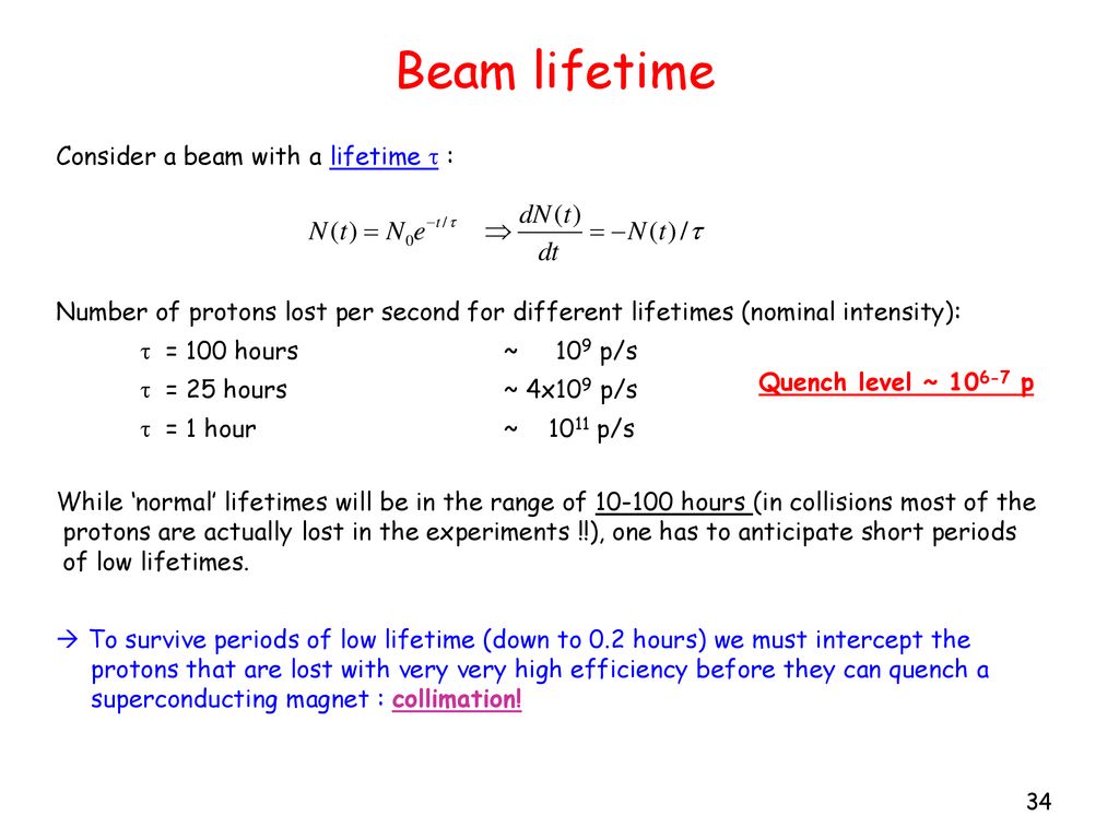 Beam lifetime Consider a beam with a lifetime t :