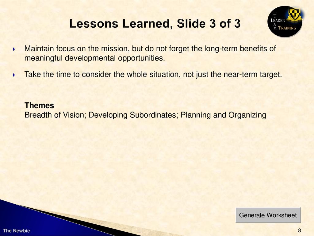 Lessons Learned, Slide 3 of 3