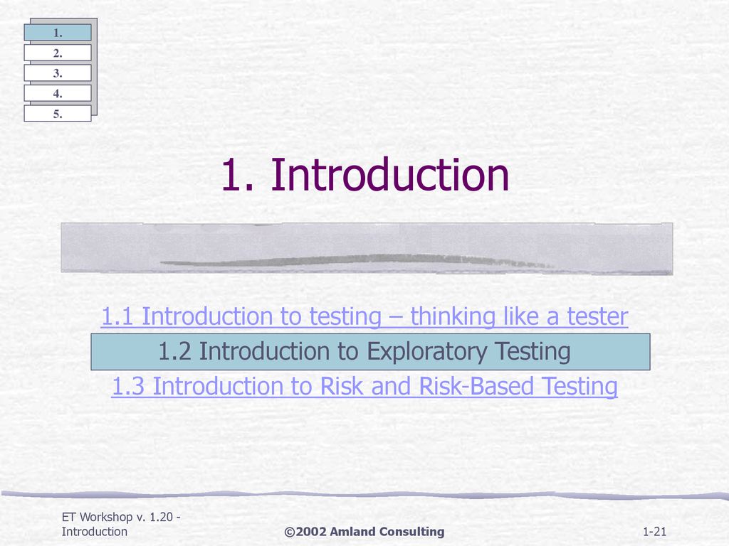 1. Introduction 1.1 Introduction to testing – thinking like a tester