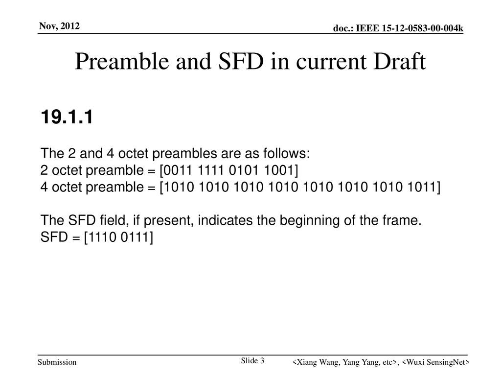 Preamble and SFD in current Draft