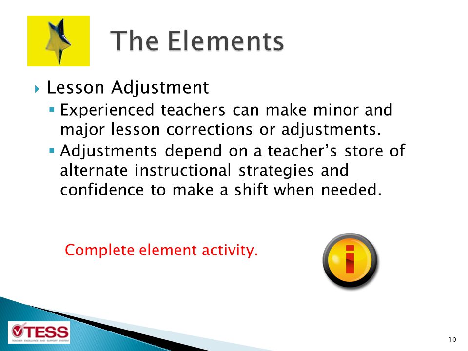 The Elements Lesson Adjustment