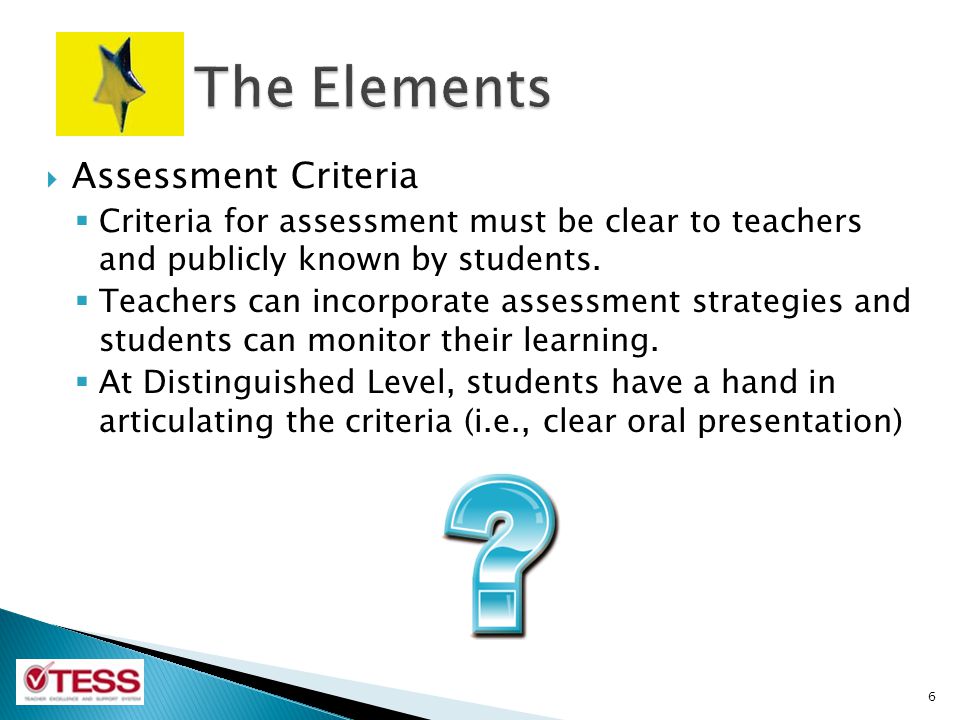 The Elements Assessment Criteria