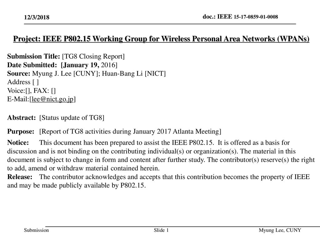 July 2014 doc.: IEEE /3/2018. Project: IEEE P Working Group for Wireless Personal Area Networks (WPANs)