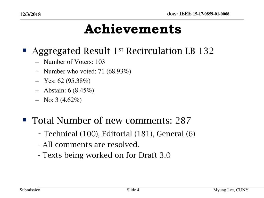 Achievements Aggregated Result 1st Recirculation LB 132