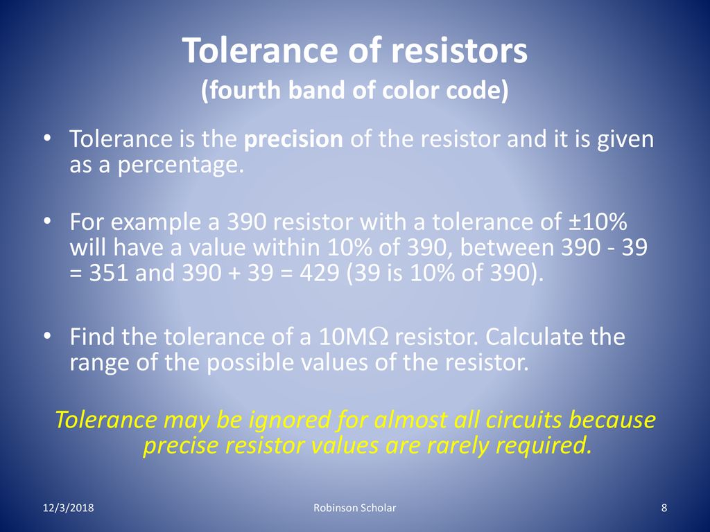 Tolerance of resistors (fourth band of color code)