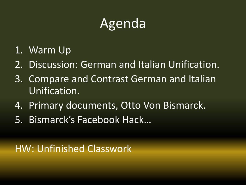 Agenda Warm Up Discussion German And Italian Unification Ppt Download   Agenda Warm Up Discussion  German And Italian Unification. 