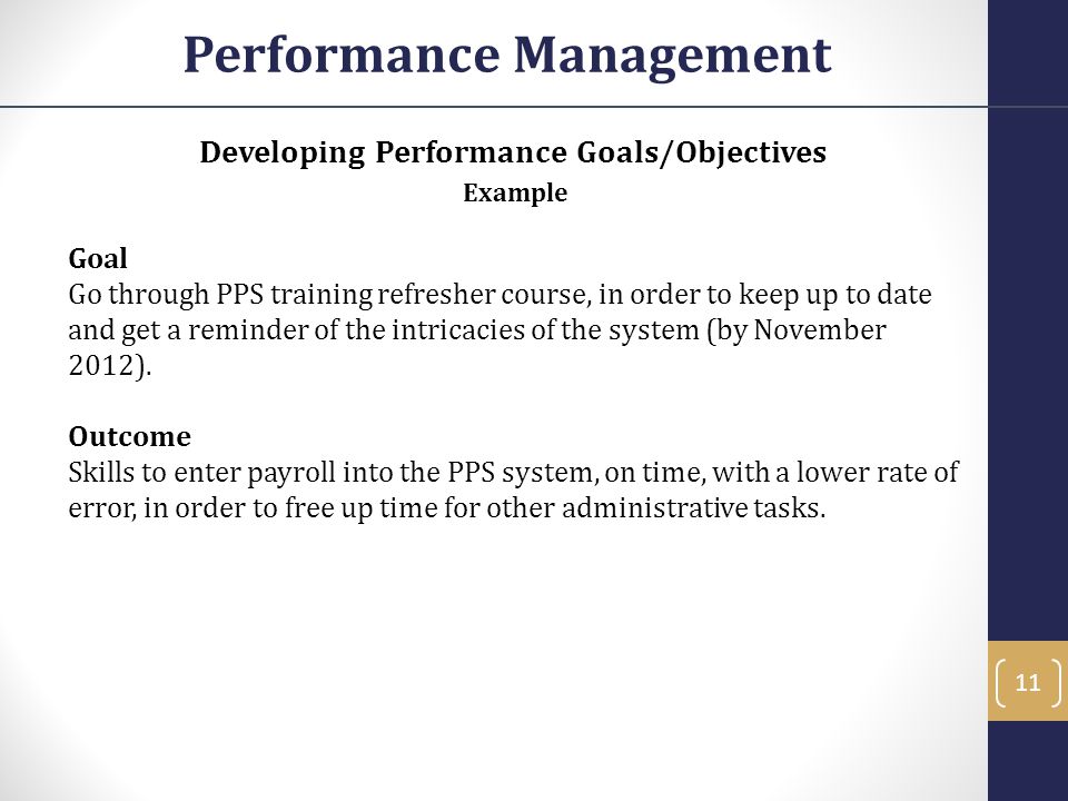 Performance Management Developing Performance Goals/Objectives