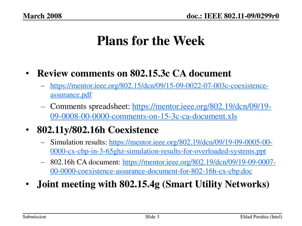 Plans for the Week Review comments on c CA document