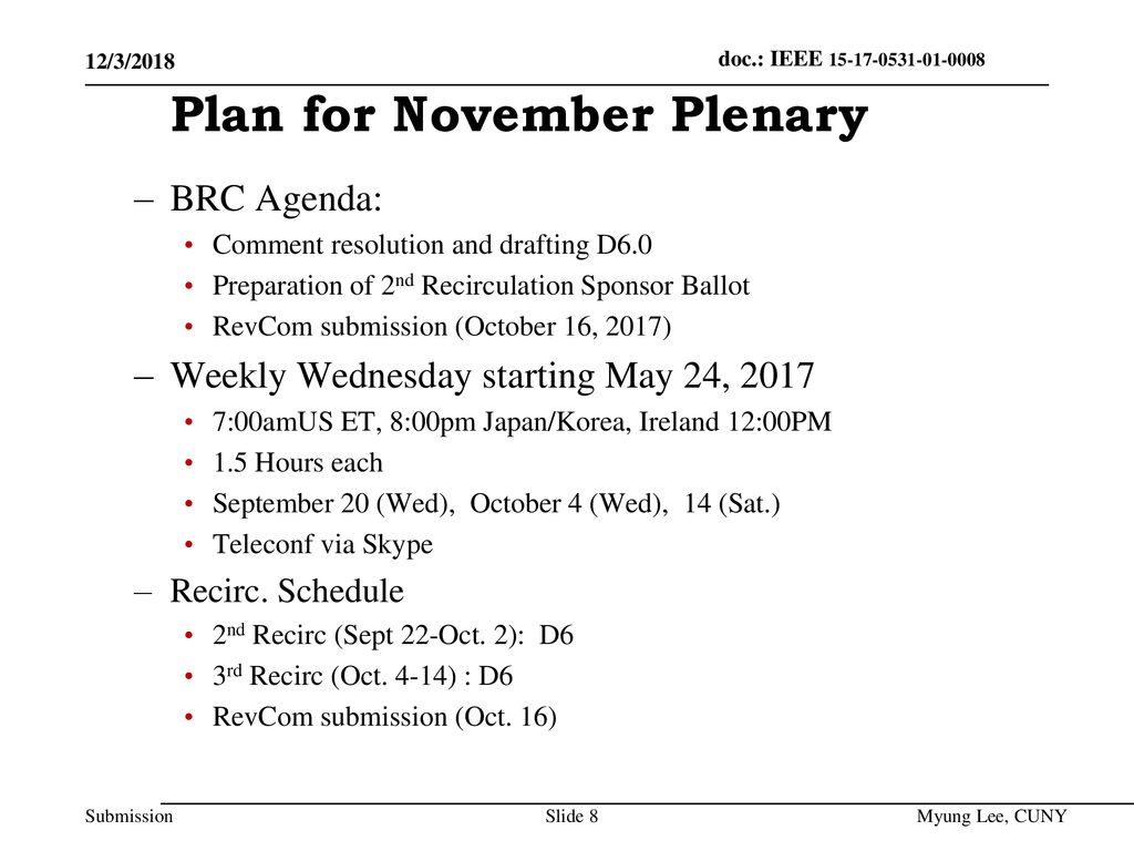 Plan for November Plenary
