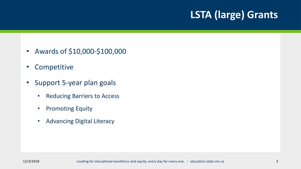 LSTA (large) Grants Awards of $10,000-$100,000 Competitive
