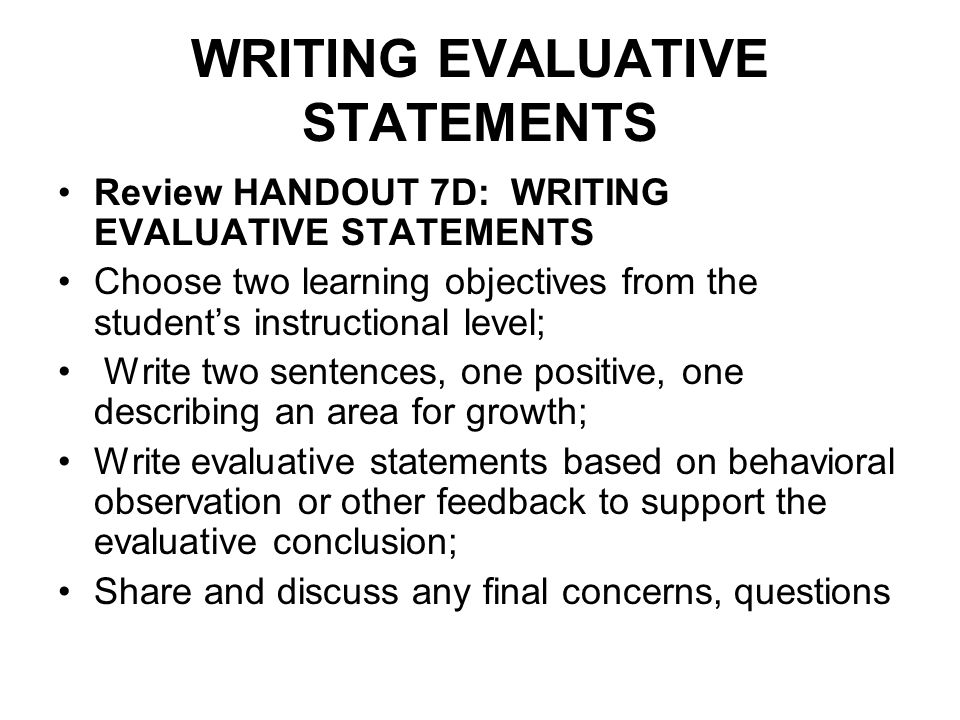 evaluative statement example