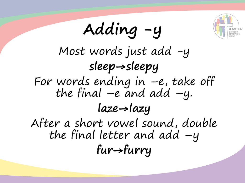 NCLO: Be able to use suffixes to form adjectives Adding –y - ppt download