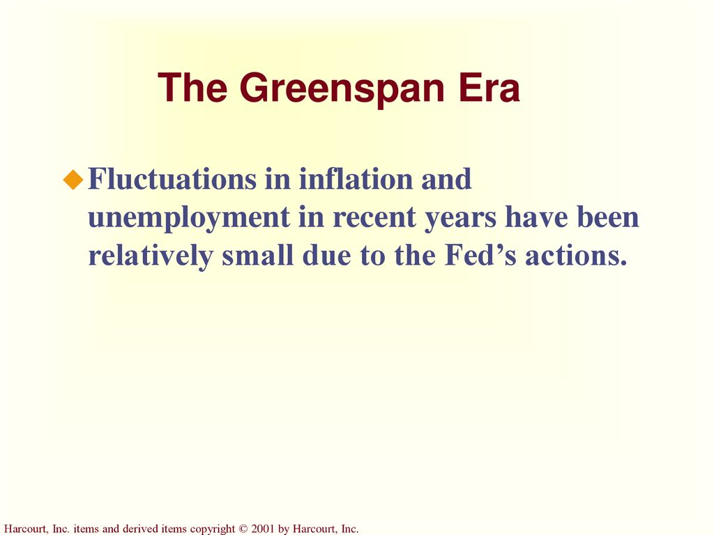 The Greenspan Era Fluctuations in inflation and unemployment in recent years have been relatively small due to the Fed’s actions.