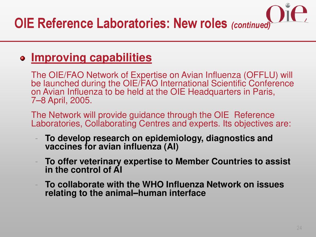 OIE Reference Laboratories: New roles (continued)