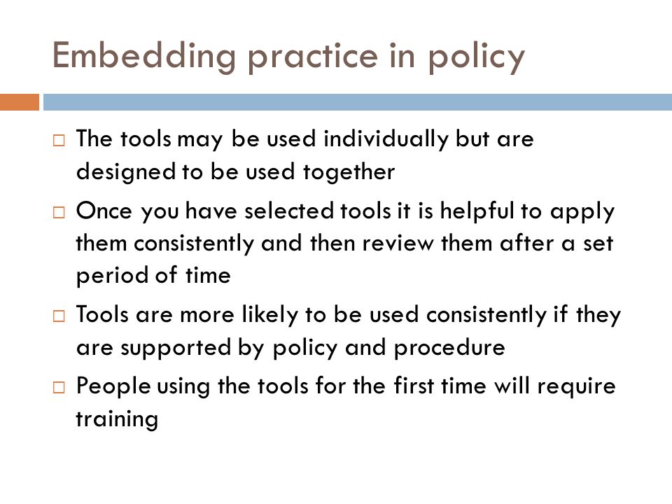 Embedding practice in policy